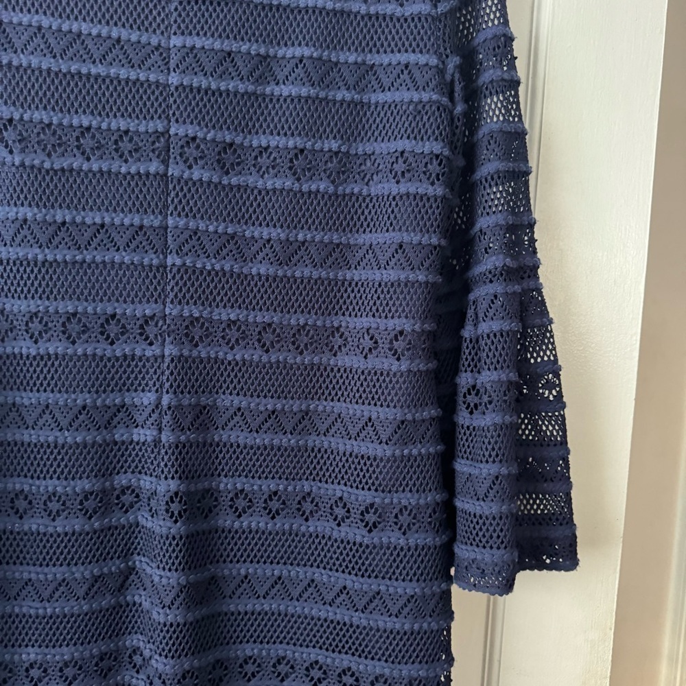 Chaps Midnight Blue Long Sheer Bell Sleeve Dress Size 12 Classic, Contemporary - Picture 12 of 13